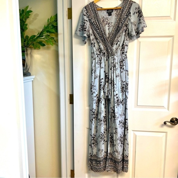 ANGIE Floral Surplice Maxi Romper dress in Blue Border boho coastal women’s S - Picture 1 of 9